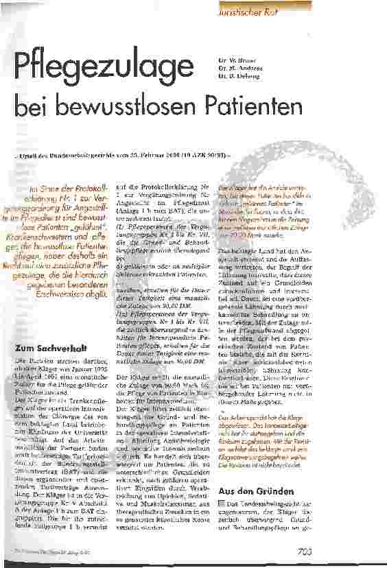 Vorschauseite 1: Pflegezulage bei bewusstlosen Patienten
