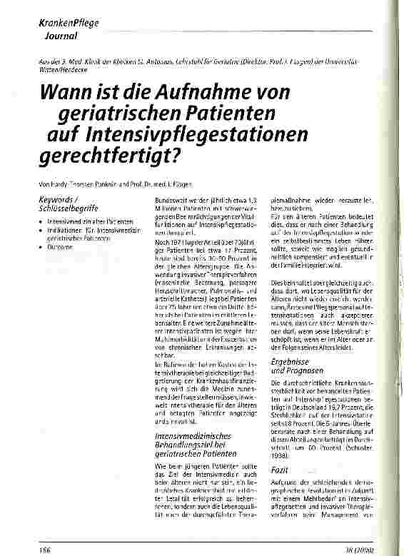 Vorschauseite 1: Wann ist die Aufnahme von geriatrischen Patienten auf Intensivpflegestationen gerechtfertigt?