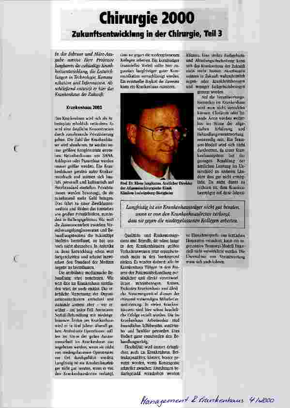 Vorschauseite 1: Chirurgie 2000 Zukunftsentwicklung in der Chirurgie, Teil 3