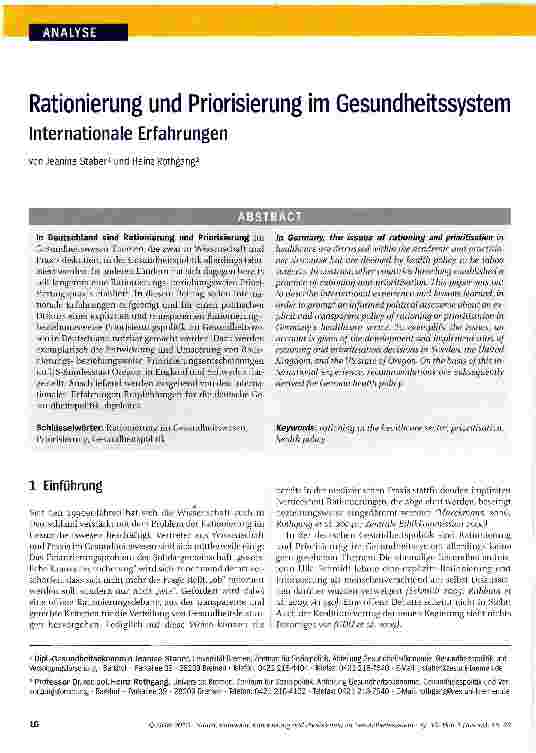 Vorschauseite 1: Rationierung und Priorisierung im GesundheitssystemInternationale Erfahrungen