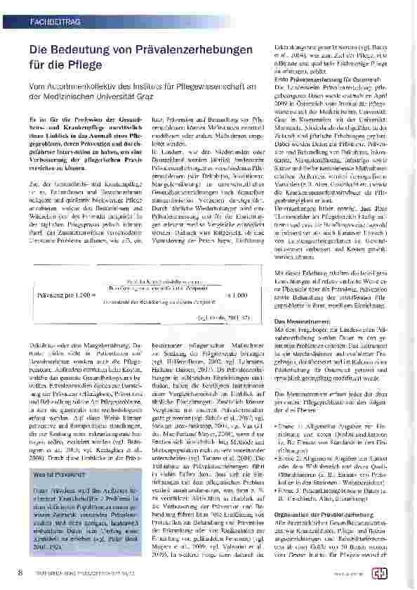 Vorschauseite 1: Die Bedeutung von Prävalenzerhebungen für die Pflege