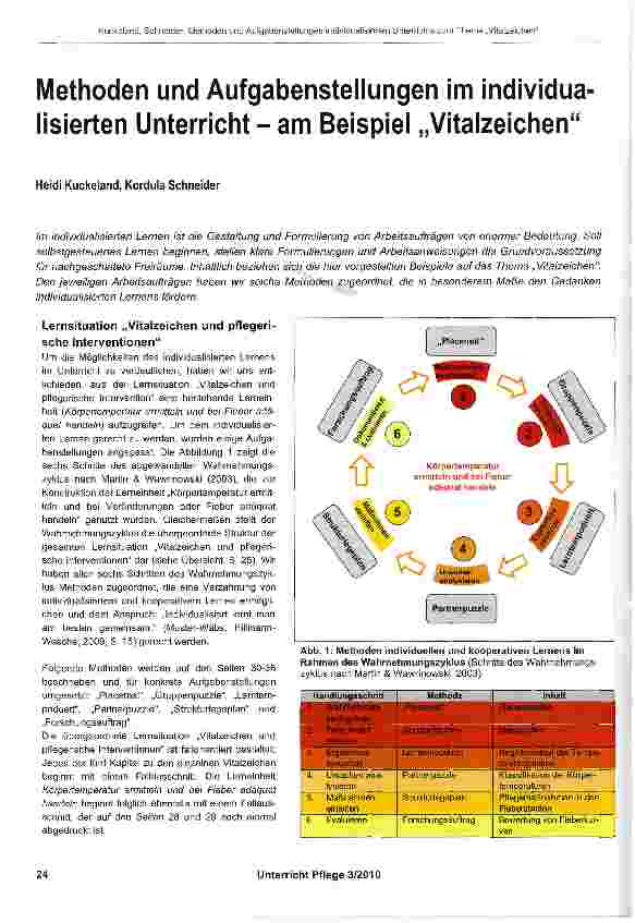 Vorschauseite 1: Methoden und Aufgabenstellungen im individualisierten Unterricht - am Beispiel „Vitalzeichen