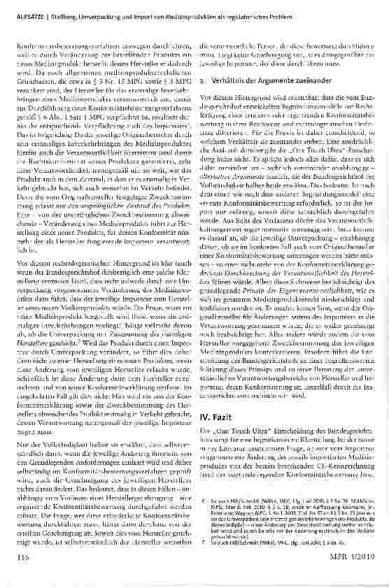 Vorschauseite 4: Umverpackung und Import von Medizinprodukten als regulatorisches Problem - Reichweite des Erfordernisses einer erneuten Konformitätsbewertung nach dem BGH-Urteil „OneTouch Ultra