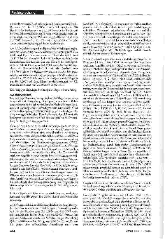 Vorschauseite 4: Beschädigtenrente; Entschädigungsanspruch; Opferentschädigung; Nachstellung; sog. »Stalker«