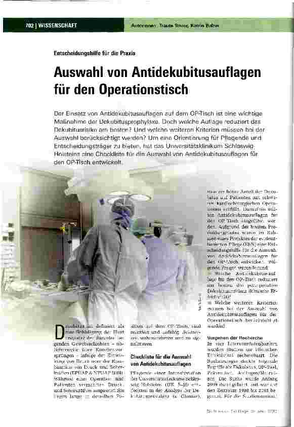 Vorschauseite 1: Auswahl von Antidekubitusauflagen für den Operationstisch