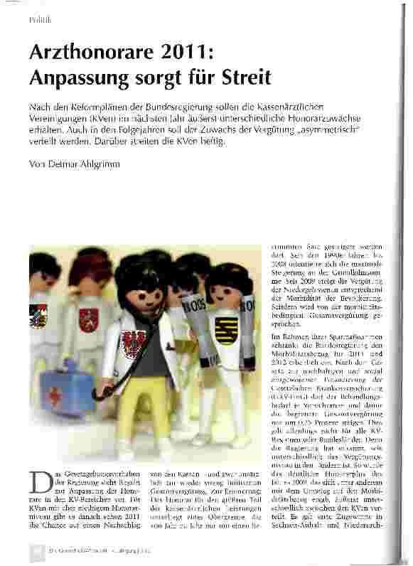 Vorschauseite 1: Arzthonorare 2011: Anpassung sorgt für Streit