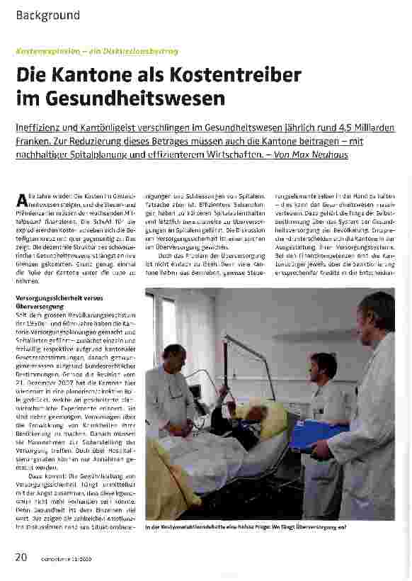 Vorschauseite 1: Die Kantone als Kostentreiber im Gesundheitswesen