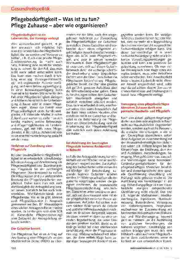 Vorschauseite 1: Pflegebedürftigkeit - Was ist zu tun? Pflege Zuhause - aber wie organisieren?