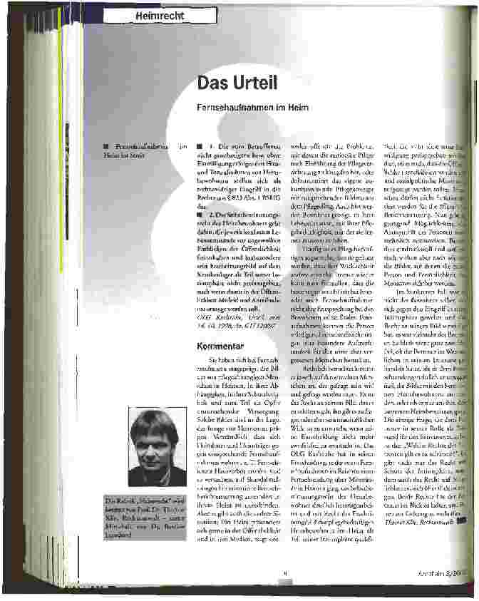 Vorschauseite 1: Das Urteil Fernsehaufnahmen im Heim