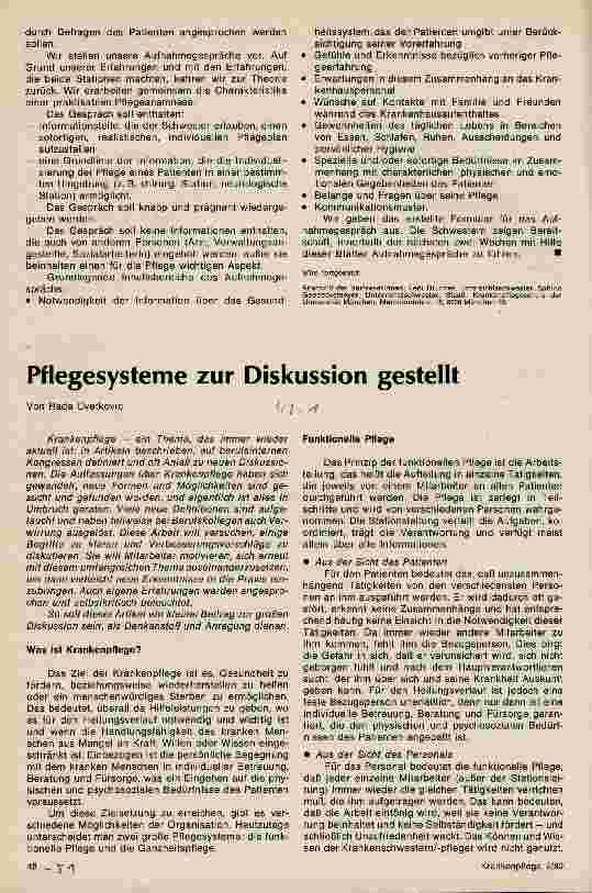 Vorschauseite 1: Pflegesyteme zur Diskussion gestellt