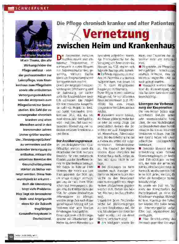 Vorschauseite 1: Vernetzung zwischen Heim und Krankenhaus Die Pflege chronisch kranker und alter Patienten