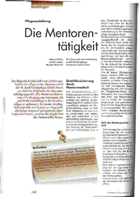 Vorschauseite 1: Die Menotorentätigkeit Wie die praktische Ausbildung in der Krankenpflege verbessert werden kann