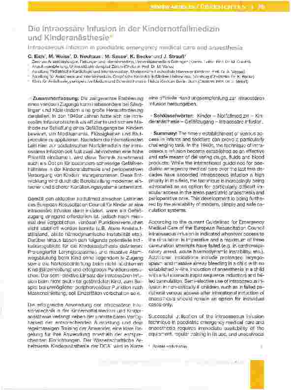 Vorschauseite 1: Die intraossare Infusion in der KindernotfaHmedizin und Kinderanästhesie