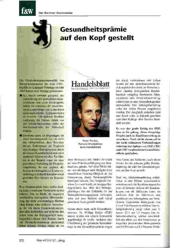 Vorschauseite 1: Gesundheitsprämie auf den Kopf gestellt