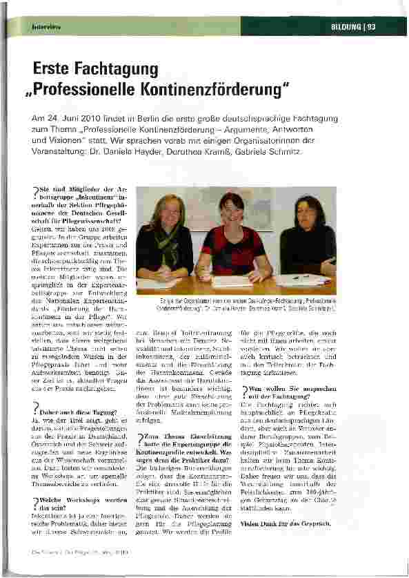Vorschauseite 1: Erste Fachtagung Professionelle Kontinenzförderung