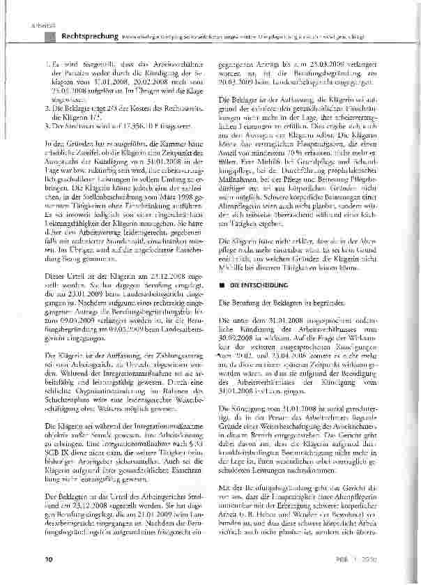 Vorschauseite 3: Personenbedingte Kündigung bei körperlich stark eingeschränkter Altenpflegerin ist grundsätzlich sozial gerechtfertigt