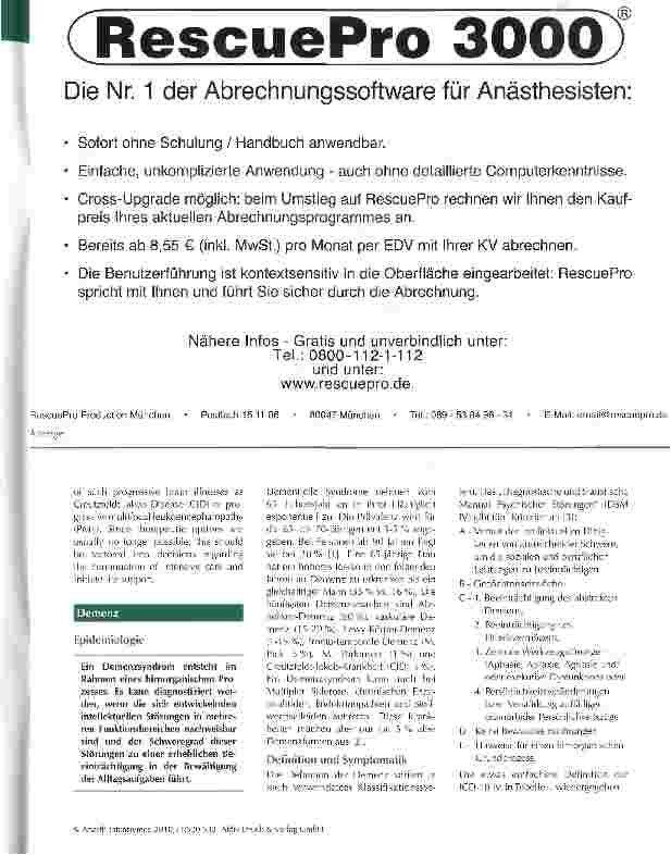 Vorschauseite 2: Demenz und Wachkoma: Was sollten Anästhesisten und Intensivmediziner wissen?