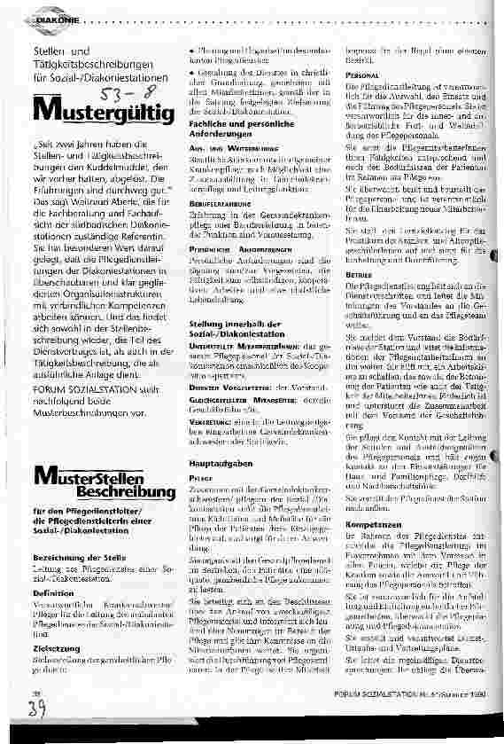 Vorschauseite 1: Mustergültig Stellenund Tätigkeitsbeschreibungen für Sozial- /Diakoniestationen