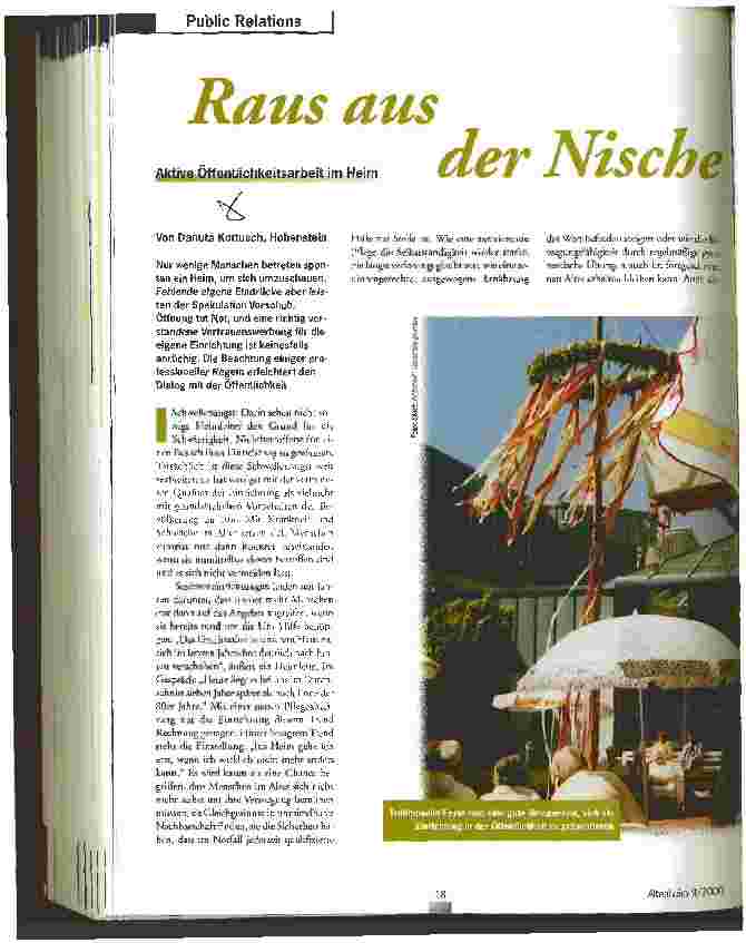 Vorschauseite 1: Raus aus der Nische Aktive Öffentlichkeitsarbeit im Heim