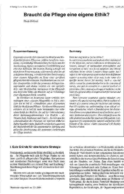 Vorschauseite 1: Braucht die Pflege eine eigene Ethik?