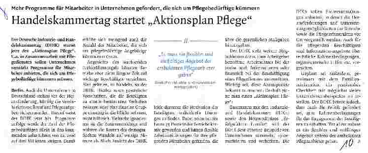 Vorschauseite 1: Handelskammertag startet „Aktionsplan Pflege