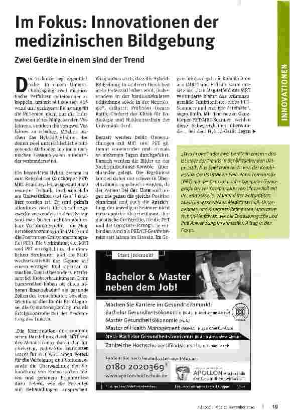 Vorschauseite 1: Im Fokus: Innovationen der medizinischen Bildgebung Zwei Geräte in einem sind der Trend