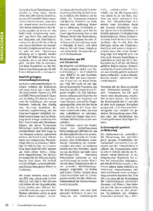 Vorschauseite 2: Im Fokus: Innovationen der medizinischen Bildgebung Zwei Geräte in einem sind der Trend