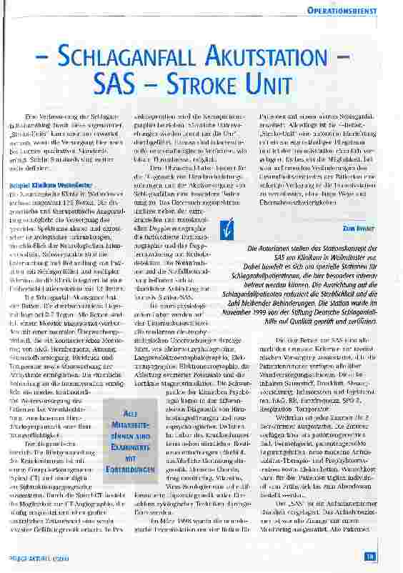 Vorschauseite 1: - Schlaganfall Akutstation - SAS - Stroke Unit