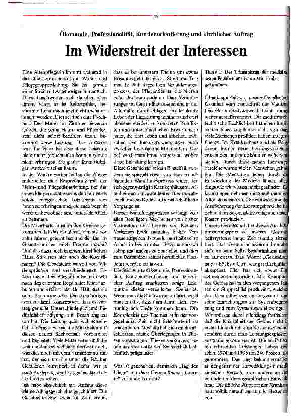 Vorschauseite 1: Im Widerstreit der Interessen Ökonomie, Professionalität, Kundenorientierung und kirchlicher Auftrag