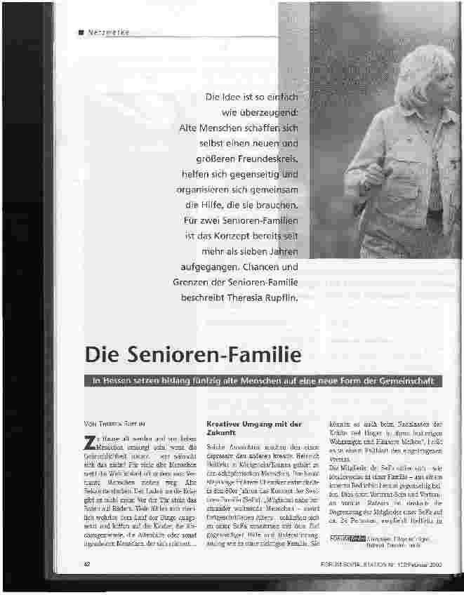 Vorschauseite 1: Die Senioren-Familie In Hessen setzen bislang fünfzig alte Menschen auf eine neue Form der Gemeinschaft
