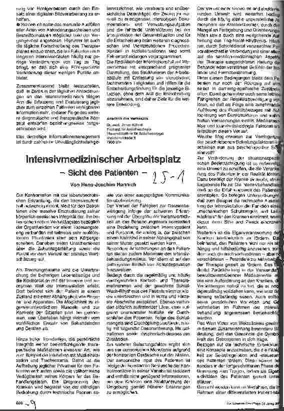 Vorschauseite 1: Intensivmedizinischer Arbeitsplatz - Sicht des Patienten