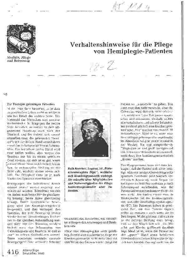 Vorschauseite 1: Verhaltenshinweise für die Pflege von Hemiplegie-Patienten
