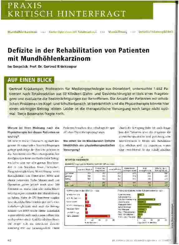 Vorschauseite 1: Defizite in der Rehabilitation von Patienten mit Mundhöhlenkarzinom