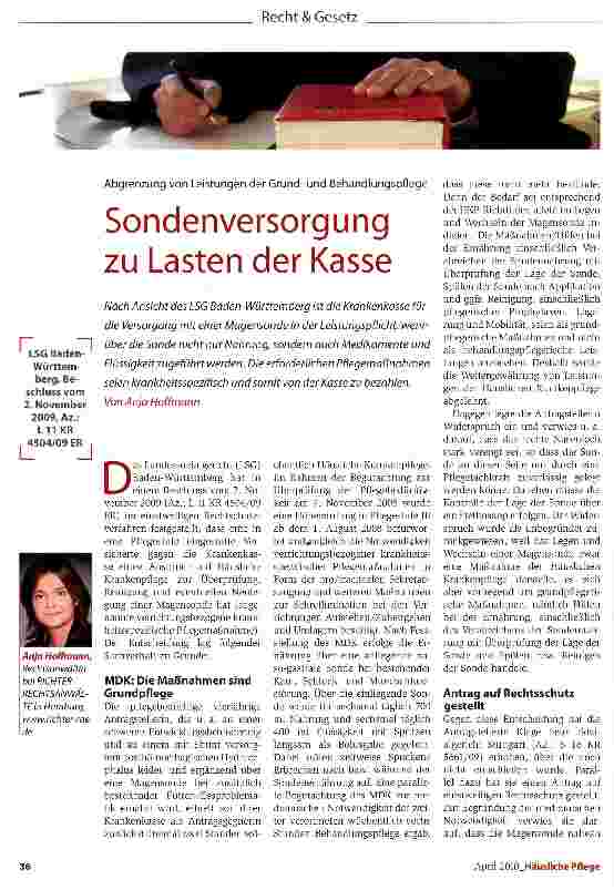 Vorschauseite 1: Sondenversorgung zu Lasten der Kasse