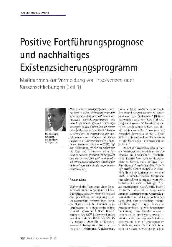 Vorschauseite 1: Positive Fortführungsprognose und nachhaltiges Existenzsicherungsprogramm Maßnahmen zur Vermeidung von Insolvenzen oder Kassenschließungen (Teil 1)