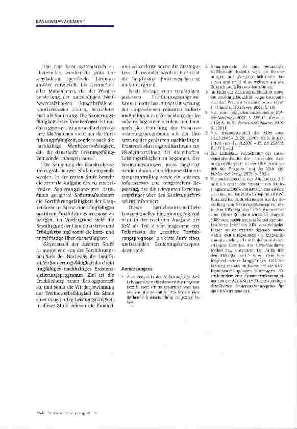 Vorschauseite 5: Positive Fortführungsprognose und nachhaltiges Existenzsicherungsprogramm Maßnahmen zur Vermeidung von Insolvenzen oder Kassenschließungen (Teil 1)