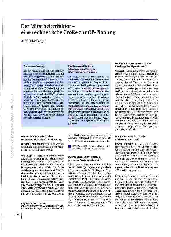 Vorschauseite 1: Der Mitarbeiterfaktor - eine rechnerische Größe zur OP-Planung