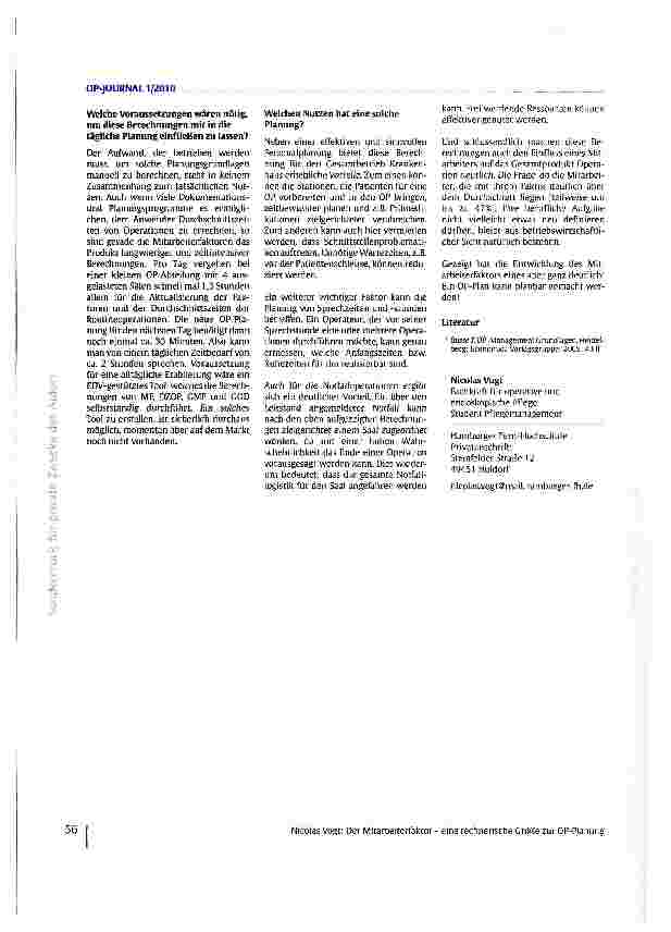 Vorschauseite 3: Der Mitarbeiterfaktor - eine rechnerische Größe zur OP-Planung