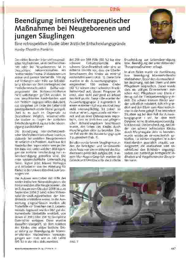 Vorschauseite 1: Beendigung intensivtherapeutischer Maßnahmen bei Neugeborenen und jungen Säuglingen