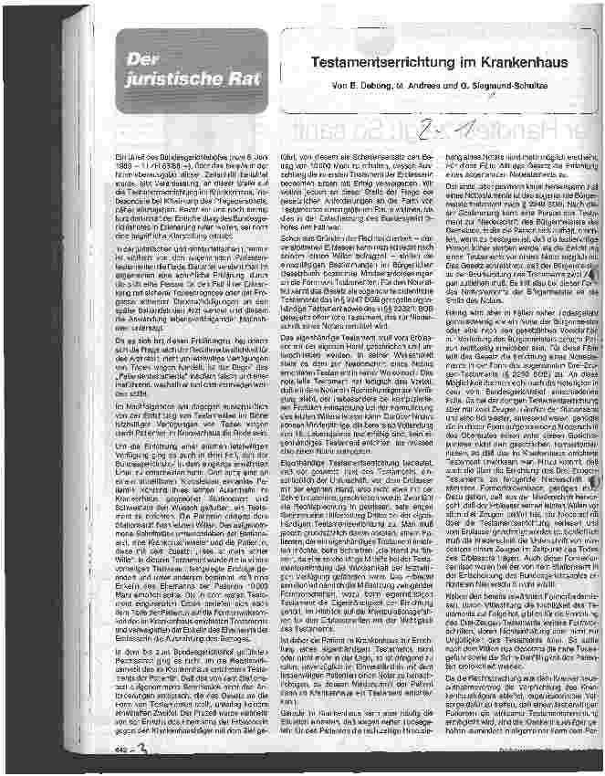 Vorschauseite 1: Testamentserrichtung im Krankenhaus