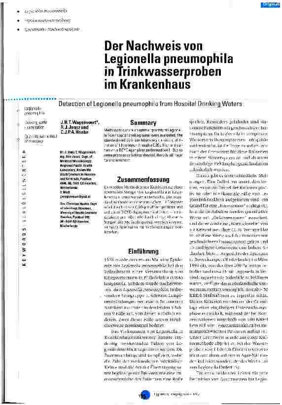 Vorschauseite 1: Der Nachweis von Legionella pneumophila in Trinkwasserproben im Krankenhausn