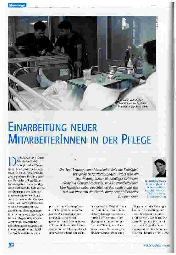 Vorschauseite 1: Einarbeitung neuer MitarbeiterInnen in der Pflege