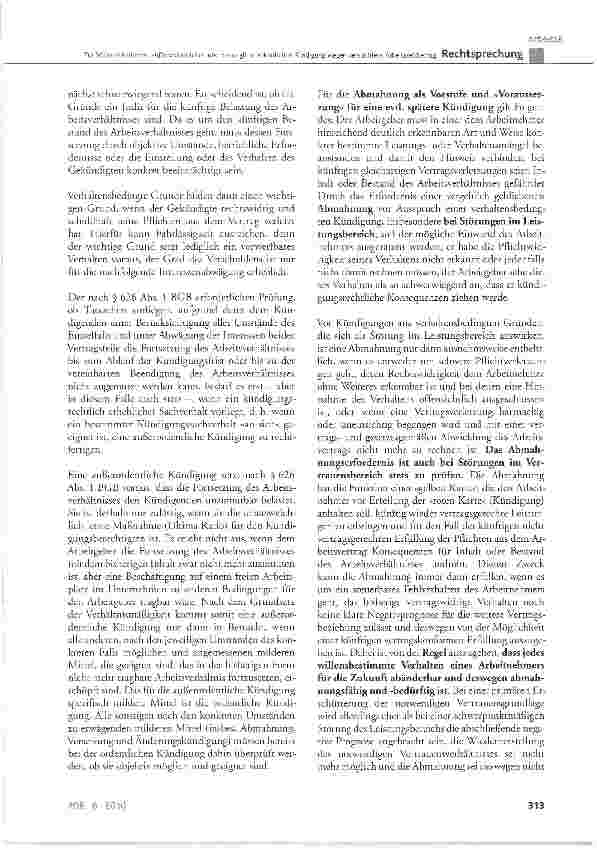 Vorschauseite 4: Zur Wirksamkeit einer außerordentlichen und vorsorglich ordentlichen Kündigung wegen versuchtem Arbeitszeitbetrug