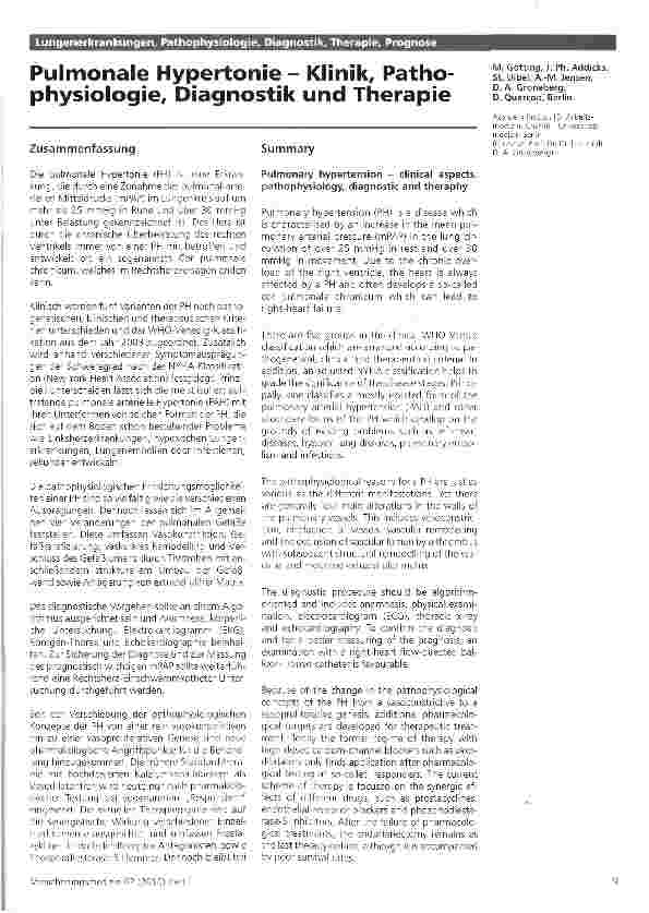 Vorschauseite 1: Pulmonale Hypertonie - Klinik, Pathophysiologie, Diagnostik und Therapie