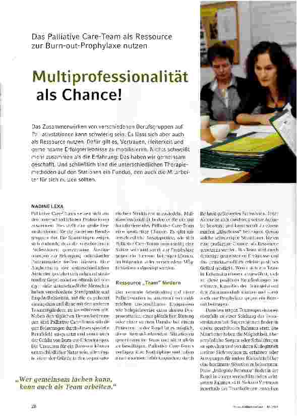 Vorschauseite 1: Das Palliative Care-Team als Ressource zur Burn-out-Prophylaxe nutzenMultiprofessionalität als Chance!