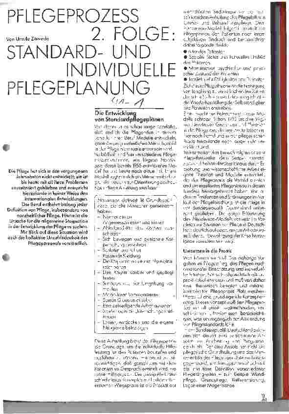 Vorschauseite 1: Pflegeprozeß - 2. Folge: Standardund individuelle Pflegeplanung
