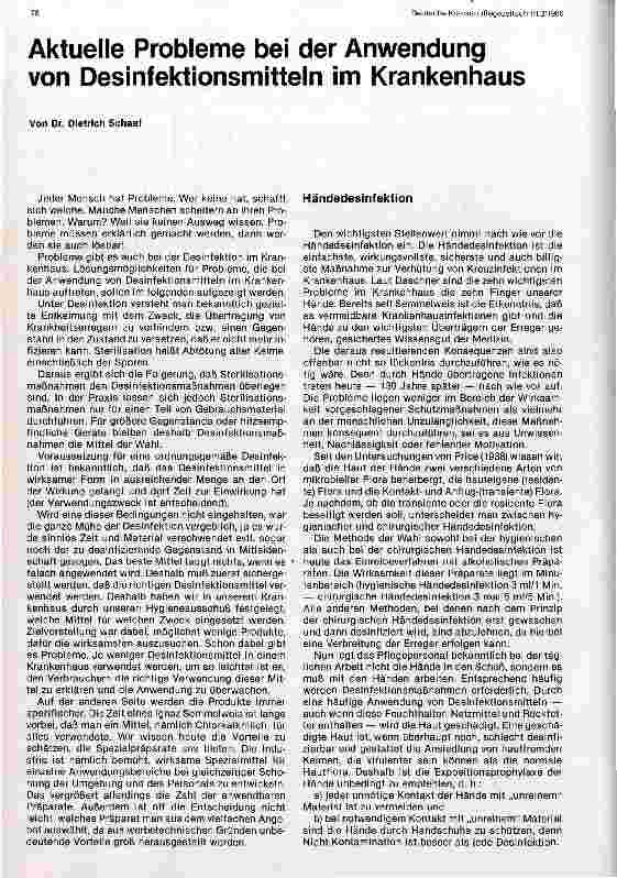 Vorschauseite 1: Aktuelle Probleme bei der Anwendung von Desinfektionsmitteln im Krankenhaus