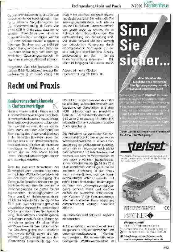 Vorschauseite 1: Konkurrenzschutzklauseln in Chefarztverträgen