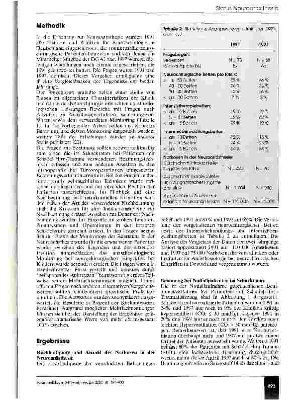 Vorschauseite 3: Beatmung in der Neuroanästhesie Ein Vergleich in der Bundesrepublik Deutschland zwischen 1991 und 1997