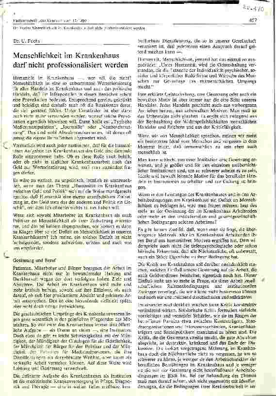 Vorschauseite 1: Menschlichkeit im Krankenhaus darf nicht professionalisiert werden
